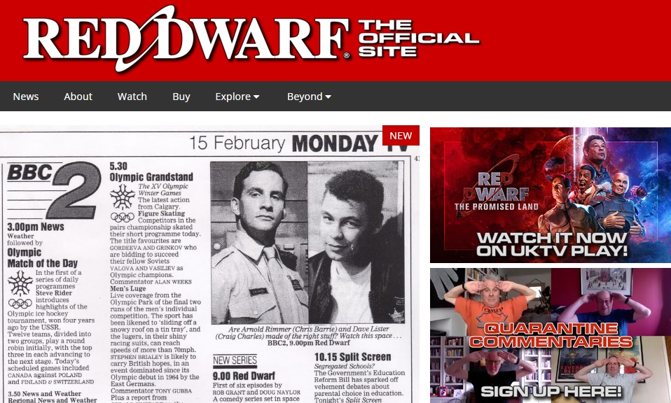 Shot of reddwarf.co.uk with my image