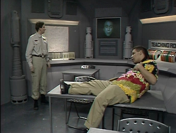 Lister and Rimmer still in the Teaching Room