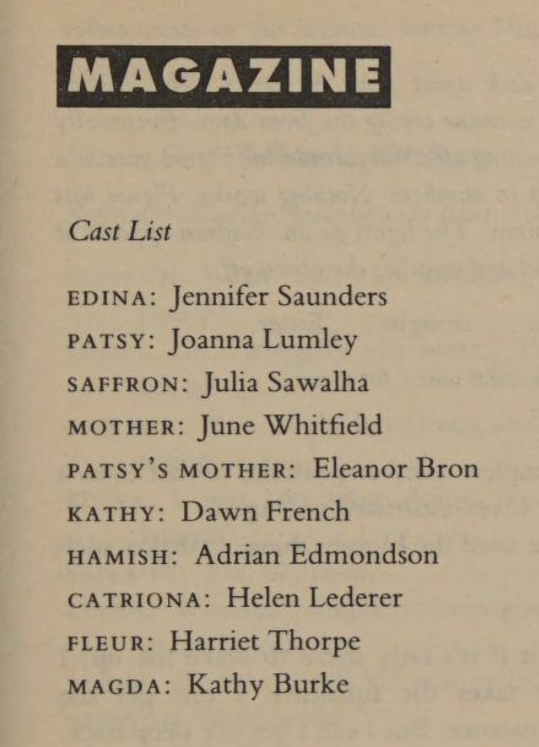 Cast list for the episode Magazine, conspicuously missing Jane Horrocks