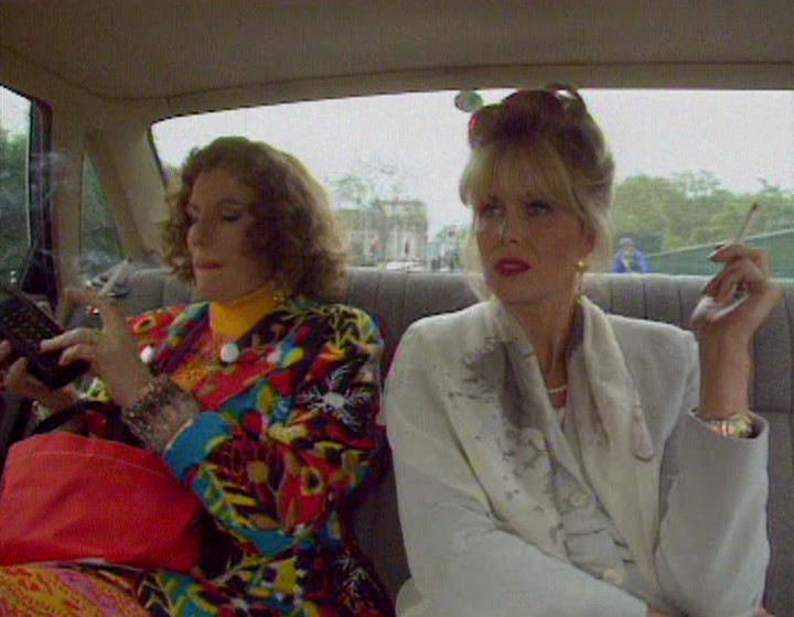 Edina and Patsy in the car