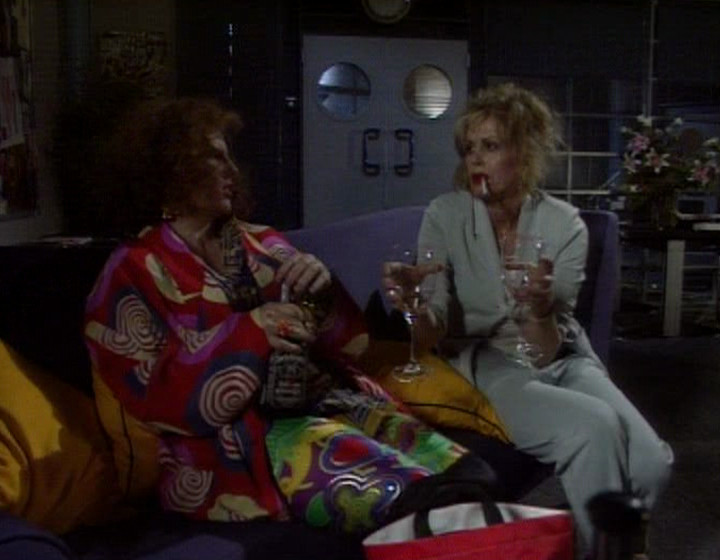 Edina and Patsy, drunk in the office