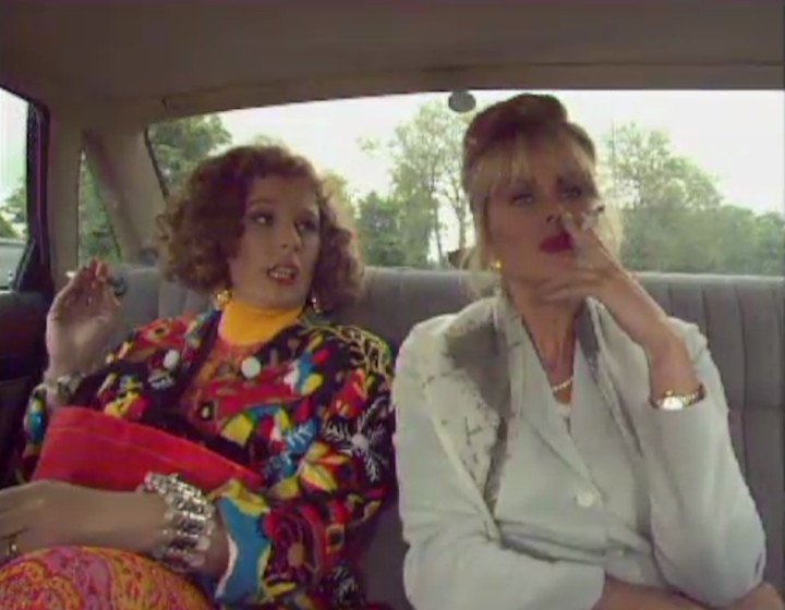 Edina and Patsy in the car