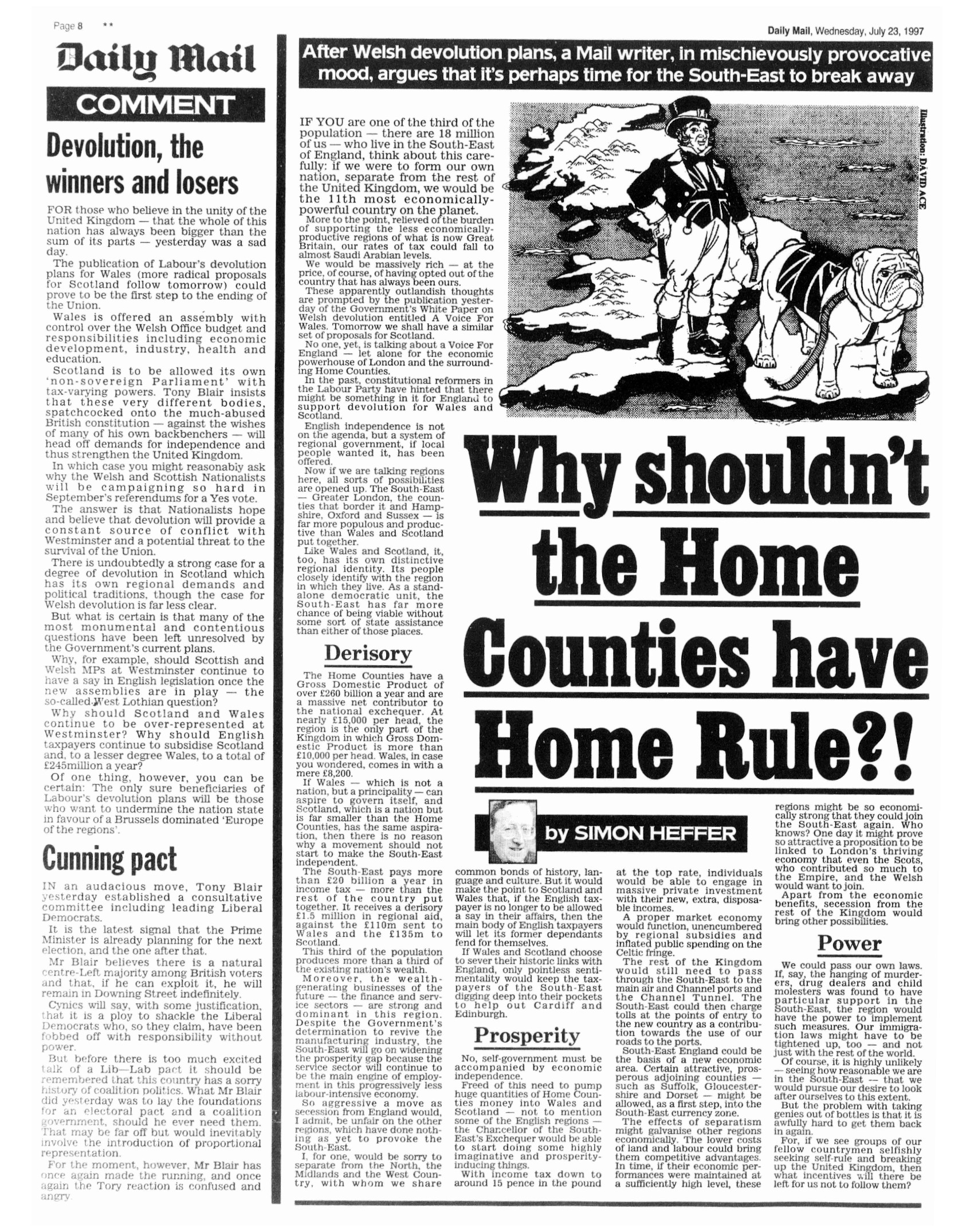 Daily Mail page, with the editorial headline: Devolution, the winners and losers