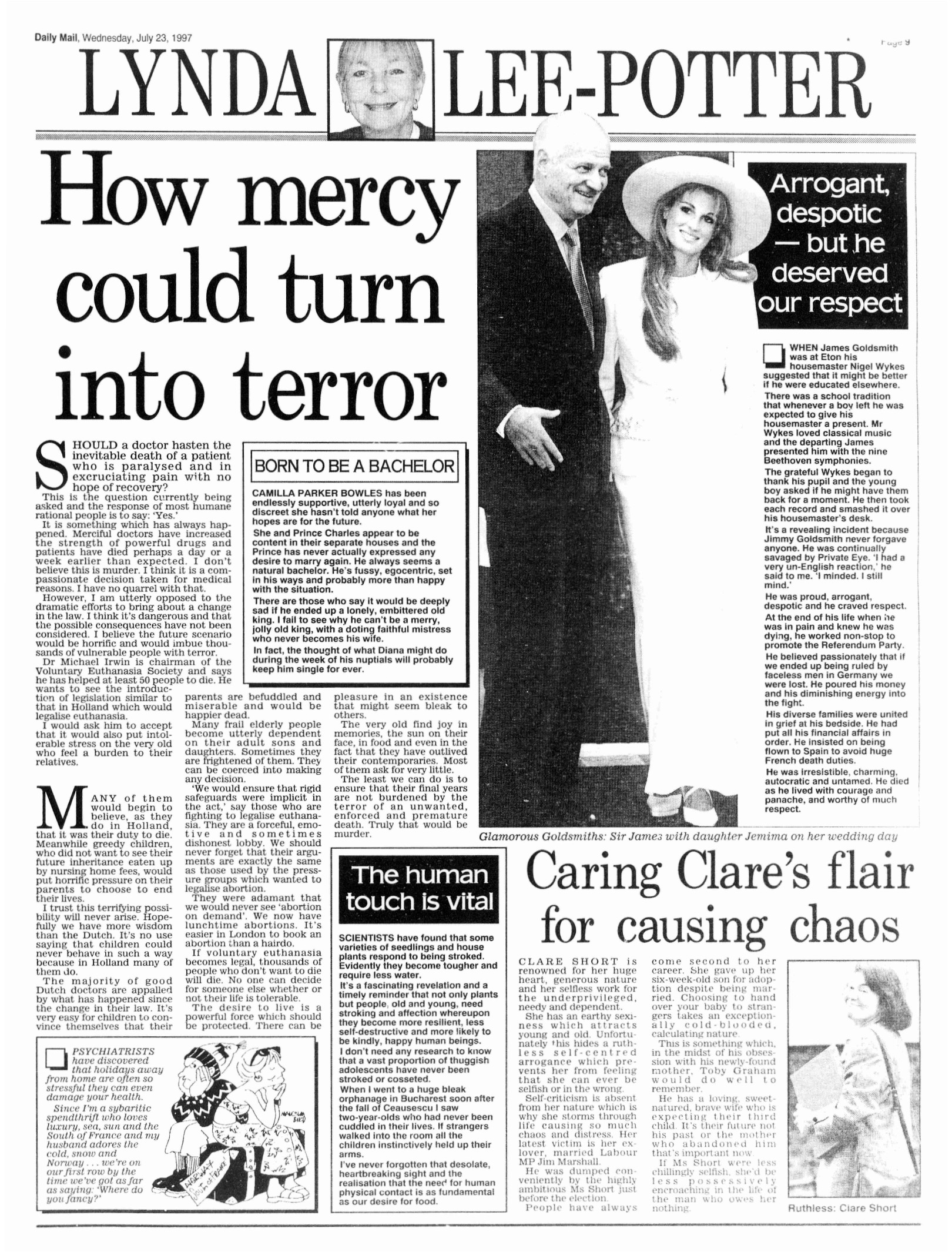 A Daily Mail page with a Lynda Lee-Potter column. Headline: How mercy could turn into terror