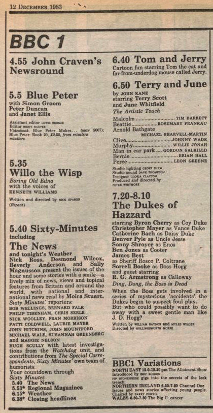 Radio Times capsule: 6.50 Terry and June. By John Kane, starring Terry Scott and June Whitfield. The Artistic Touch.