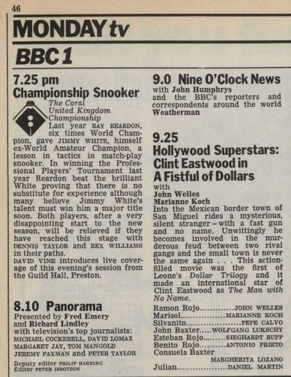 Radio Times capsule: 7.25pm Championship Snooker. The Coral United Kingdom Championship. Last year Ray Reardon, six times World Champion, gave Jimmy White, himself ex-World Amateur Champion, a lesson in tactics in match-play snooker.