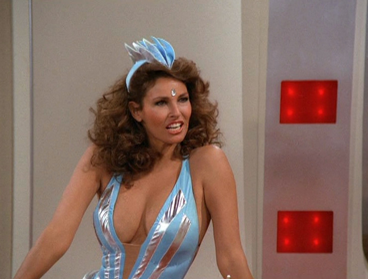 Raquel Welch, showing lots of cleavage and looking outrageously sexy